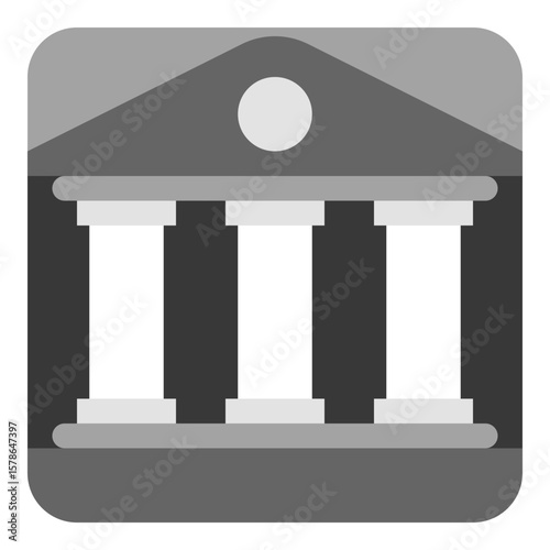 Bank Flat design style, traditional bank building with pillars, symbolizes institutions, lending, or finance, ideal for banking platforms or fintech graphics.