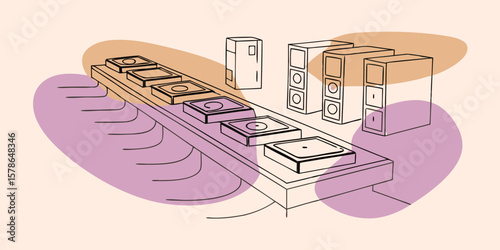 Minimalist illustration of packaging boxes on a pastel background  