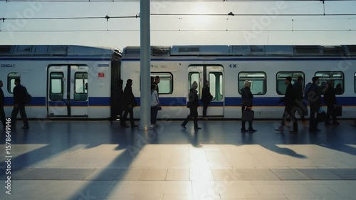 Commuter scene at a train station