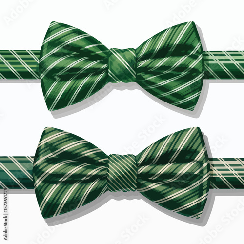 Two Dark Green and Light Green Striped Bow Ties Side by Side Vector Illustration Detailed Closeup View