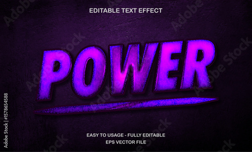 Power editable text effect with vibrant purple glow for energetic titles