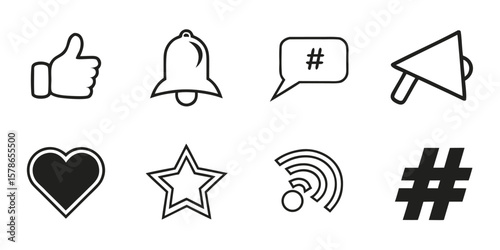 Set of Social Media Icons in Simple Black and White Design