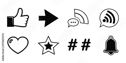 Set of Social Media Icons in Simple Black and White Design