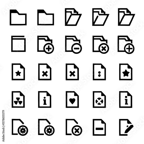 Minimalist Folder, File & Document Icons – Outline Vector Collection for UI/UX Design, Dashboard Interfaces, and Corporate Branding