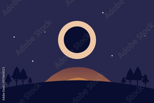 celestial eclipse above treetop horizon