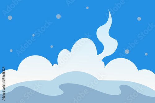 cold mist rising from snowy ground