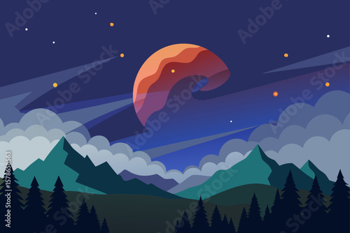 cosmic haze above high altitude forest