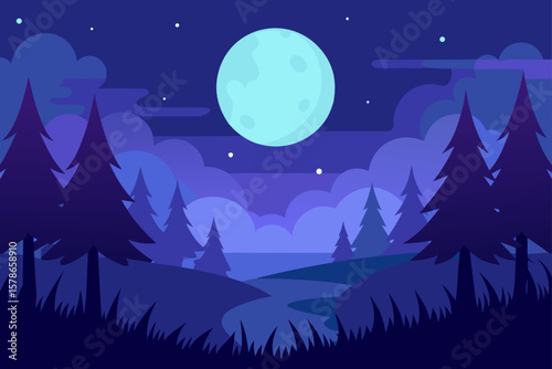 glowing forest glade under a bright full moon