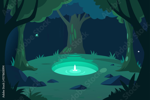 hidden spring glowing faintly in forest