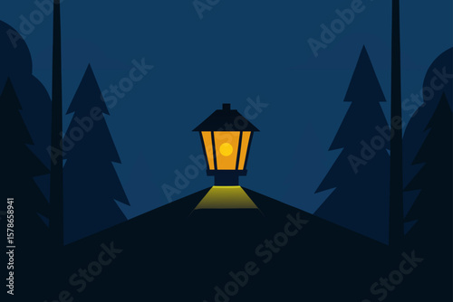 lantern light flickering between distant trees