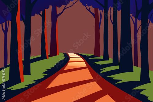narrow forest path under tree shadows
