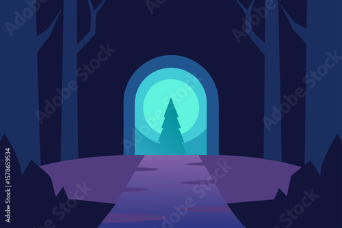 shimmering portal faintly visible in deep woods