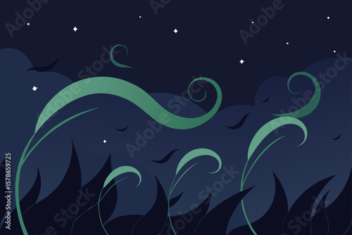 thickets swaying gently in night wind