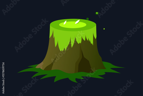 tree stump with moss glowing faintly