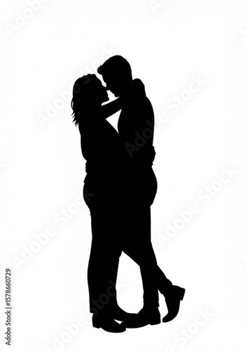 Silhouette of a loving couple embracing closely with their foreheads touching