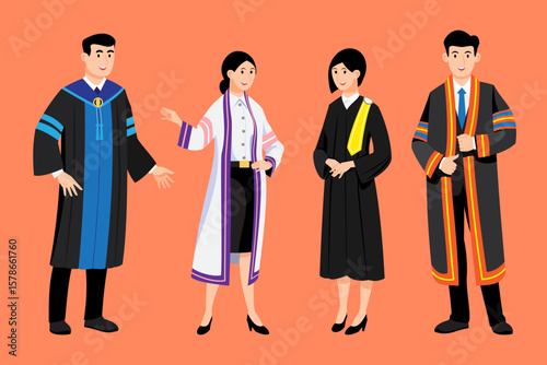 Graduate character set in modern style vector illustration