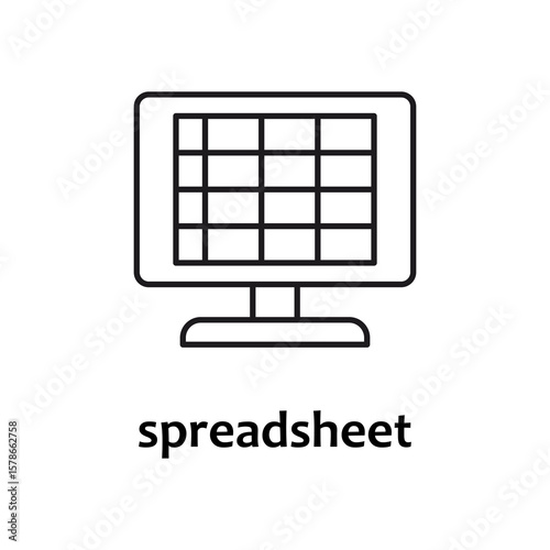 Simple line drawing of a spreadsheet on a computer screen ideal for finance blogs, business presentations, educational materials, and office related designs.