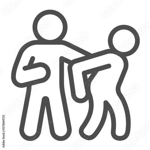 Detention of suspect man line icon, police force concept. Vector graphics. Policeman and offender, law and order sign on white background, outline style icon for mobile or web design.