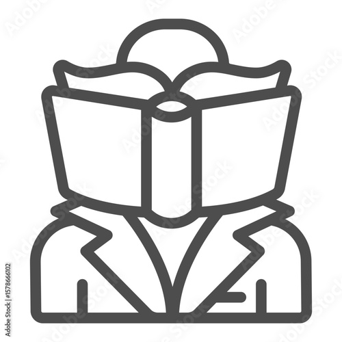 Knowledge textbook and man line icon, education concept. Vector graphics. Man suit and book, learning sign on white background, outline style icon for mobile or web design.