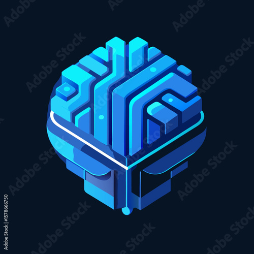 Futuristic 3D AI Brain Icon with Glowing Electric Circuits – Blue Neural Network Symbol