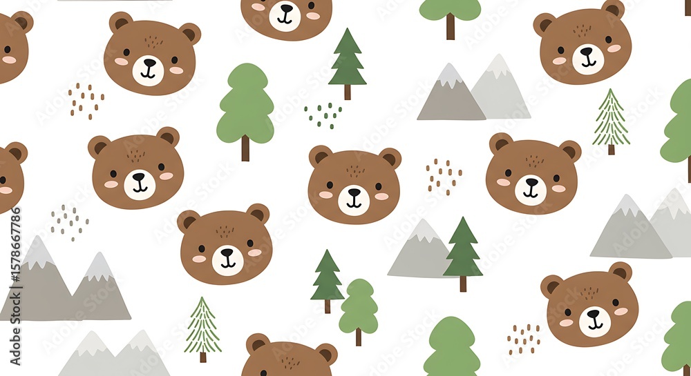 Fototapeta premium Charming Bear Forest: A Sweet Repeating Pattern