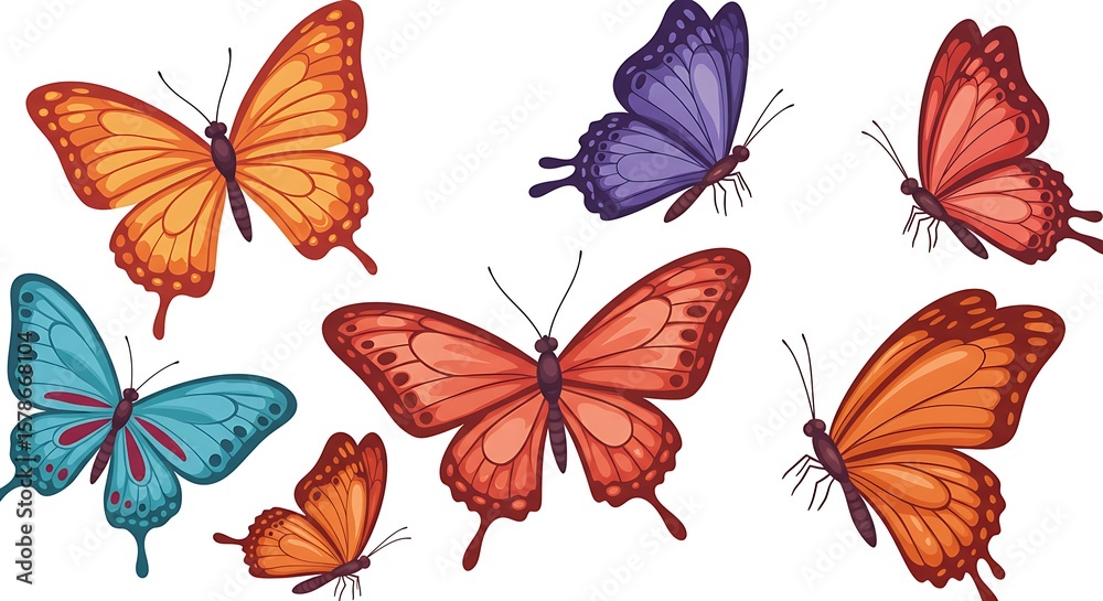 Fototapeta premium Vibrant Butterfly Flight: Hand-Drawn Illustration