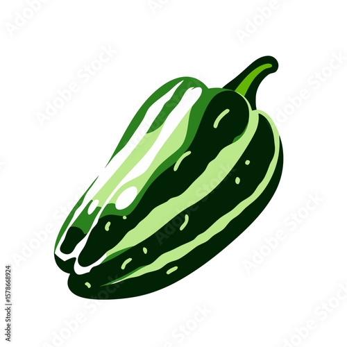 Green poblano pepper vector illustration in vibrant colors, spicy food ingredient