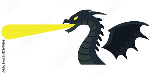 Black dragon breathing yellow fire vector