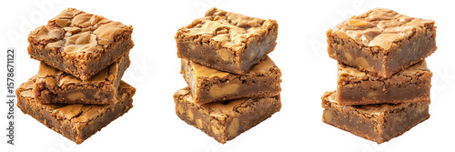 Set of butterscotch blondie brownie isolated on transparent background