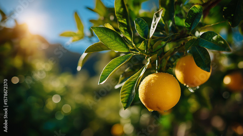 Sun-Kissed Citrus Orchard:  Vibrant oranges ripen on a sun-drenched branch, capturing the essence of a citrus orchard with lush greenery, illuminated by natural sunlight.