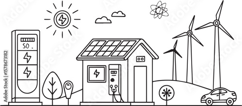 Line Art of Eco-Friendly Smart Technology