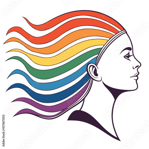 Woman s Profile with Rainbow Hair A Symbol of Diversity Inclusivity and Pride Representing LGBTQ Community and Celebrating Love and Acceptance with Vibrant Colors and