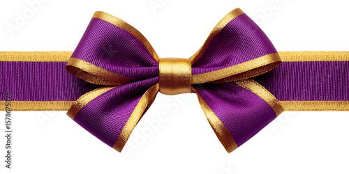 Elegant Purple and Gold Ribbon Bow A Symbol of Celebration and Sophistication Against a Transparent Backdrop