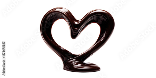 Elegant Chocolate Heart Sculpture Shining Against a Transparent Backdrop Depicting Love and Sweetness