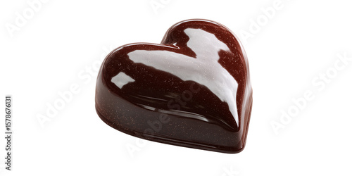 Luxurious Dark Chocolate Heart Shining Brightly Against a Solid Transparent Backdrop Sweet Temptation and Edible Artistry