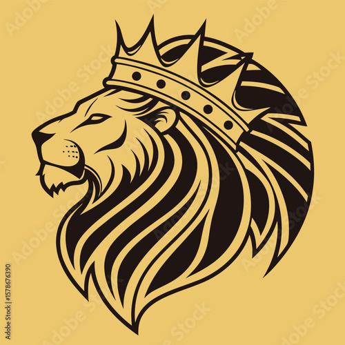 Majestic Lion Head with Crown Illustration A Symbol of Power Royalty and Leadership Perfect for Logos Branding and Designs Requiring a Strong Regal Emblem