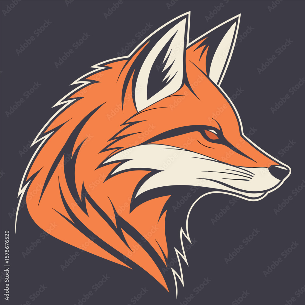Fototapeta premium Stylized Fox Head Vector Illustration with Bold Outline and Sharp Details Perfect for Logos Mascots and Graphic Design Projects with a Modern and Edgy Aesthetic