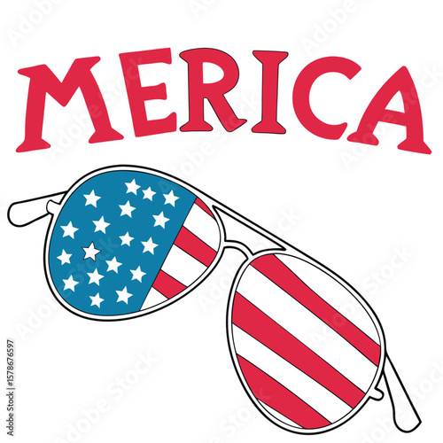 Patriotic Sunglasses with American Flag Design and Merica Text Celebrating American Independence Day Perfect for July 4th Celebrations and Showing National Pride in a Fun