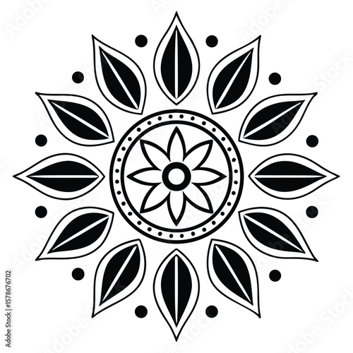 Elegant Mandala Vector Design with Floral and Leaf Elements a Symmetrical and Intricate Pattern Perfect for Coloring Books Tattoos and Decorative Art Projects in Black