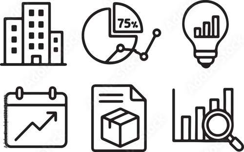 Set of business and finance icons representing growth analysis and data