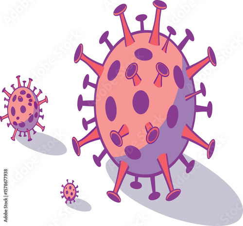 3D Clay Style Virus Cell Icon | Round Microscopic Pathogen with Protein Spikes – Medical, Science, and Pandemic Illustration