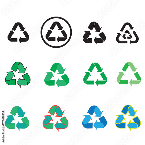 Recycle icon set with multiple styles