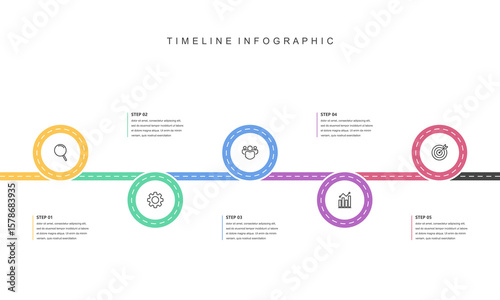 Business road map timeline infographic concept. with icons and 5 steps, workflow layout, diagram, report, web design. Business Milestone. Vector illustration.