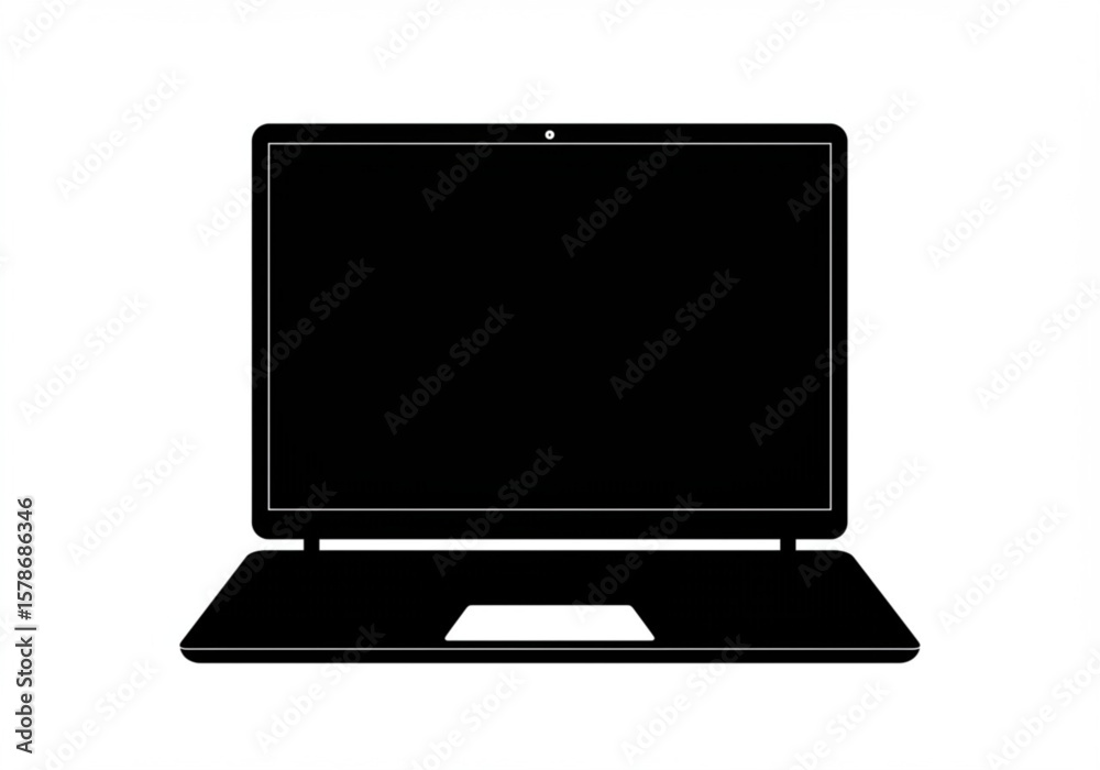 Simple black silhouette of an open laptop computer on a white background Simple black silhouette of an open laptop computer on a white background