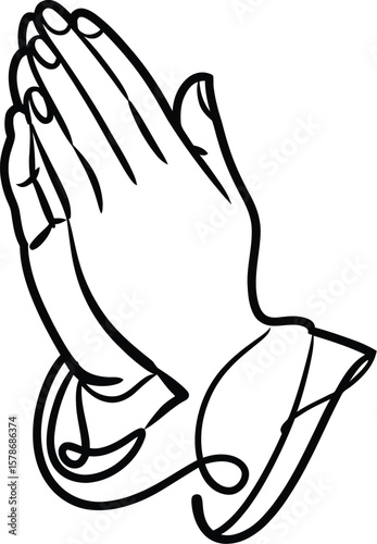 Outlined Praying Hands Emoji in Classic Pose, Praying Hands Vector

