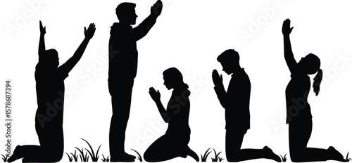 Silhouette Vector: Sad Man Praying on Knees, Praying Man Silhouette - Vector Illustration, Depressed Man in Prayer Pose
