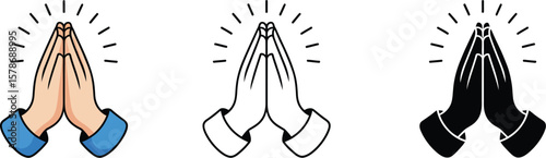 folded hands request help. Folded hands icons set. Request for help. Gratitude. Pray