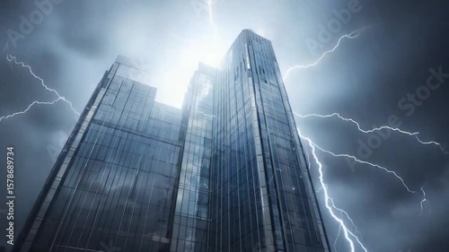 Modern skyscraper in a stormy sky