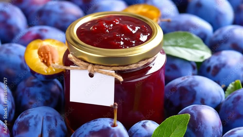 Plum jam jar fresh plums