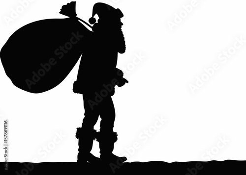 "Silhouette of Santa Claus Walking Through the Night with a Gift-Filled Sack Over His Shoulder, Embodying the Spirit of Christmas, the Magic of Giving, and the Enchantment of Holiday Traditions on a W